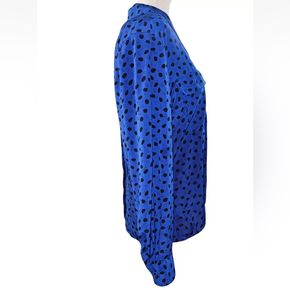 Vintage Christian Dior Chemises Blue Polka Dot Button Down Blouse 80s Size 10 - Picture 5 of 10